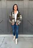 Printed Casual Teddy Jacket- Olive Mix